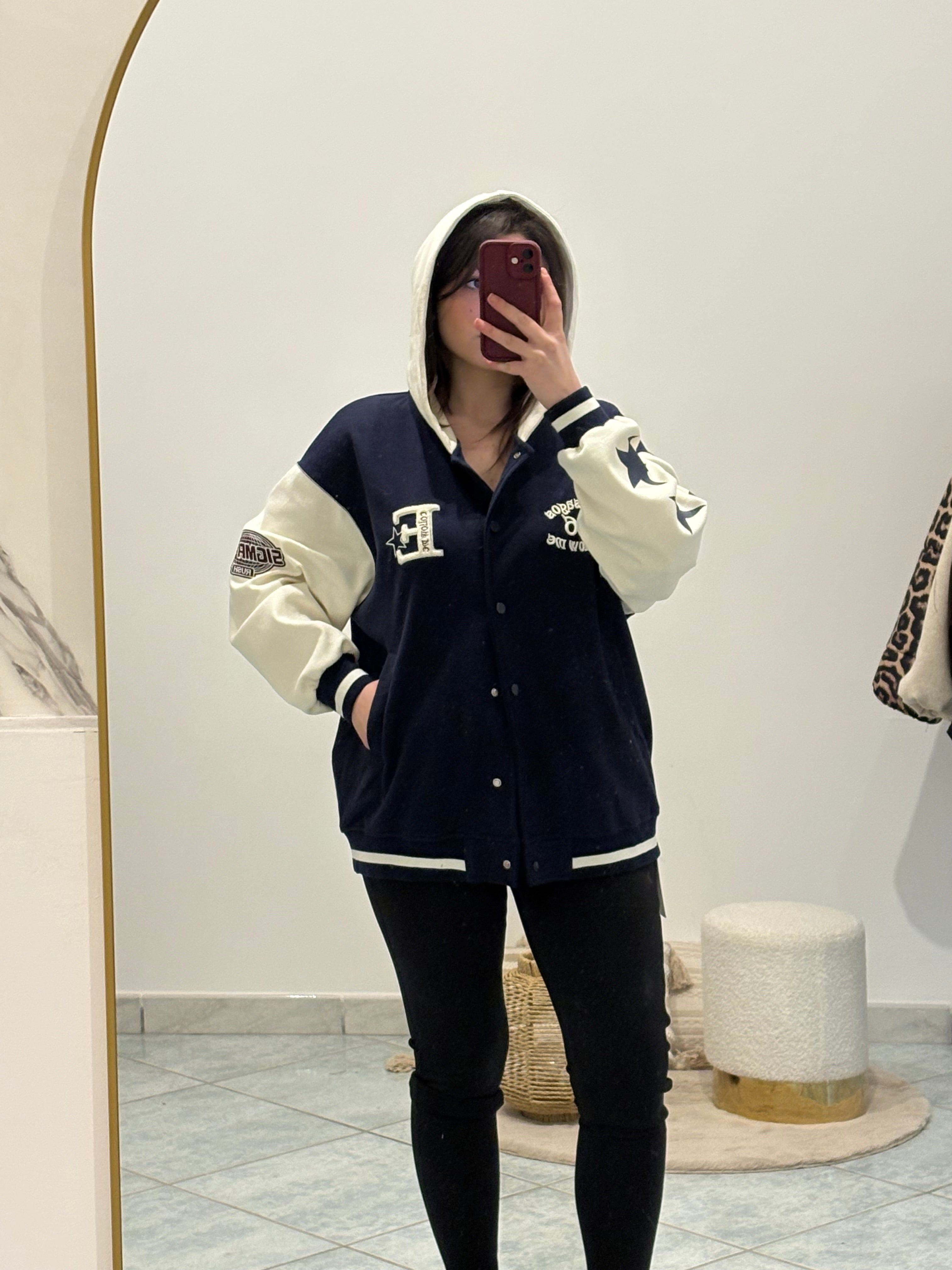 Giacca college blu e bianca