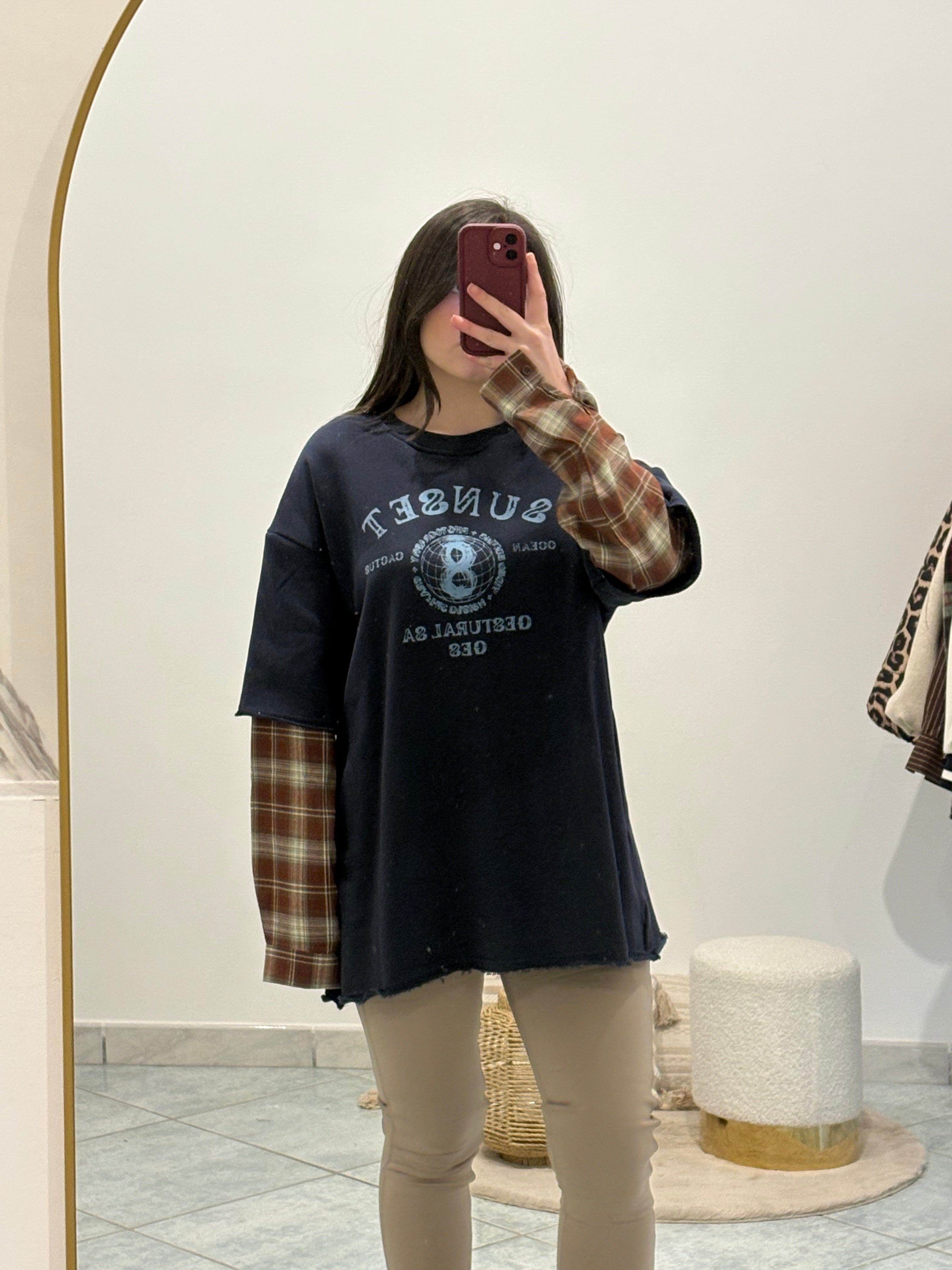 Felpa maniche scozzesi blu