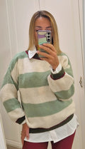 Pull righe verde bianco